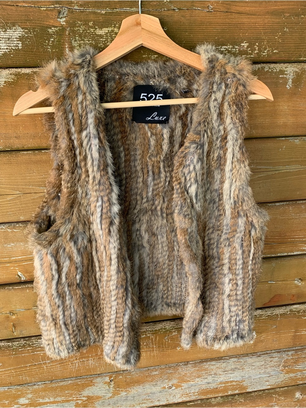 525 America Luxe 100% Natural Rabbit Fur Vest Size L Gray Brown